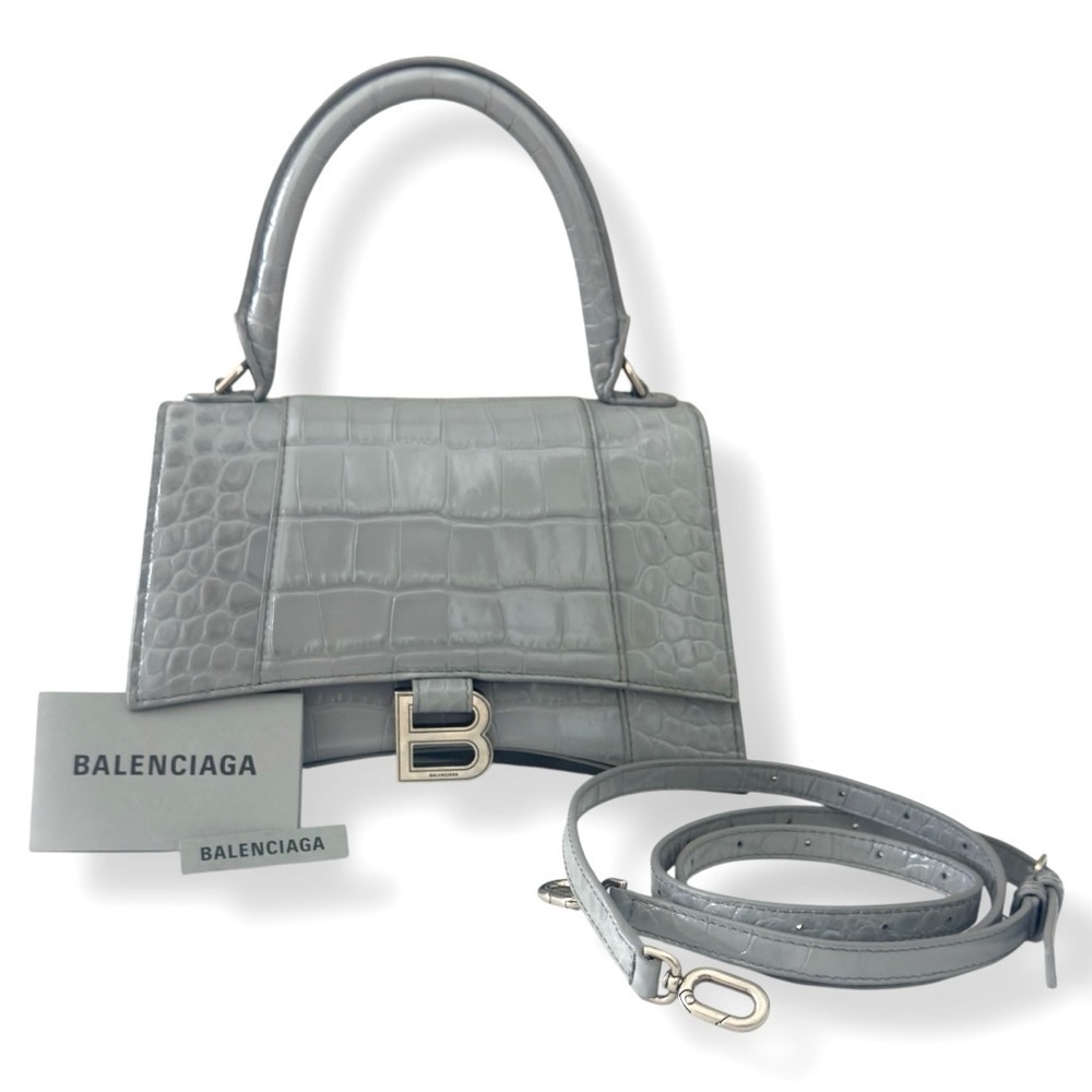 Balenciaga HOURGLASS SMALL CROCODILE EMBOSSED Crossbody Top Handle Shoulder Bag